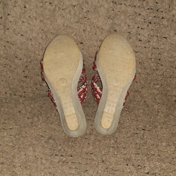 CERUTTI-Italy-Red Patent/Snakeskin Pattern Woven Leather Wedge-Sz 37-Excellent - Picture 7 of 7